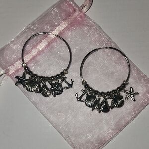 Nautical Silver Charm Hoop Earrings